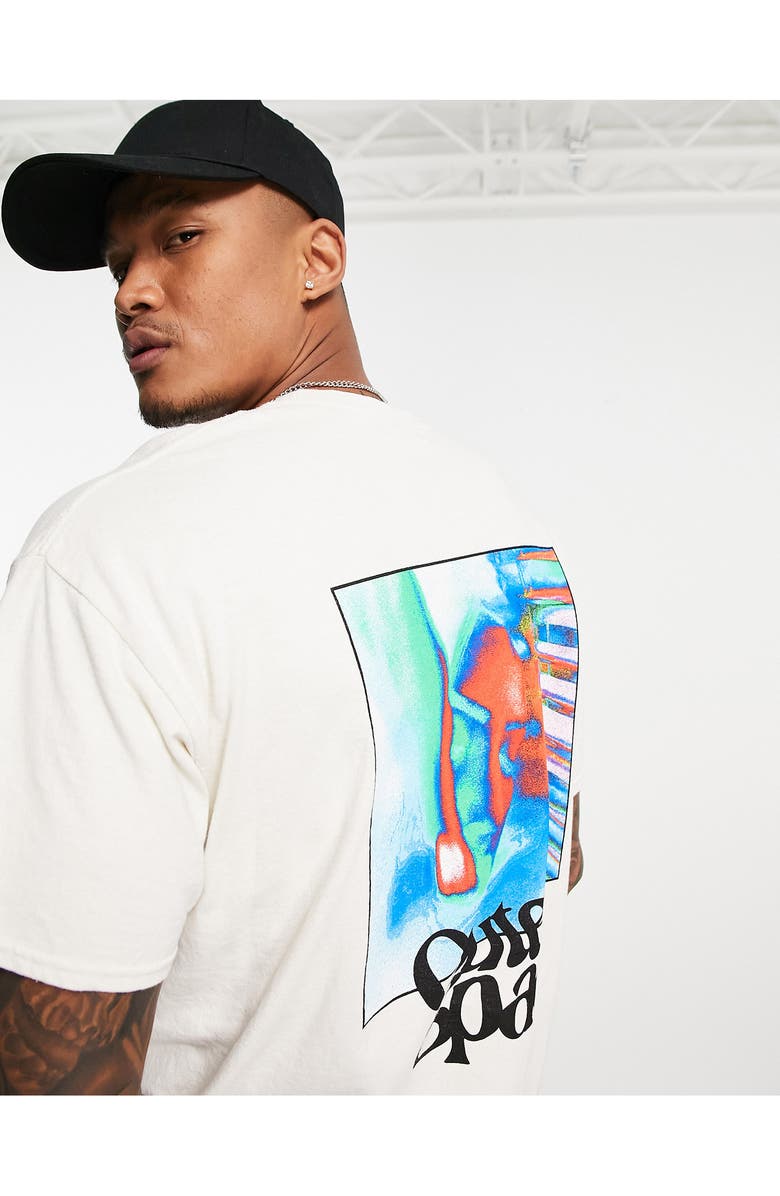 Topman Men's Oversize Outer Space Cotton Graphic Tee, Alternate, color, Stone