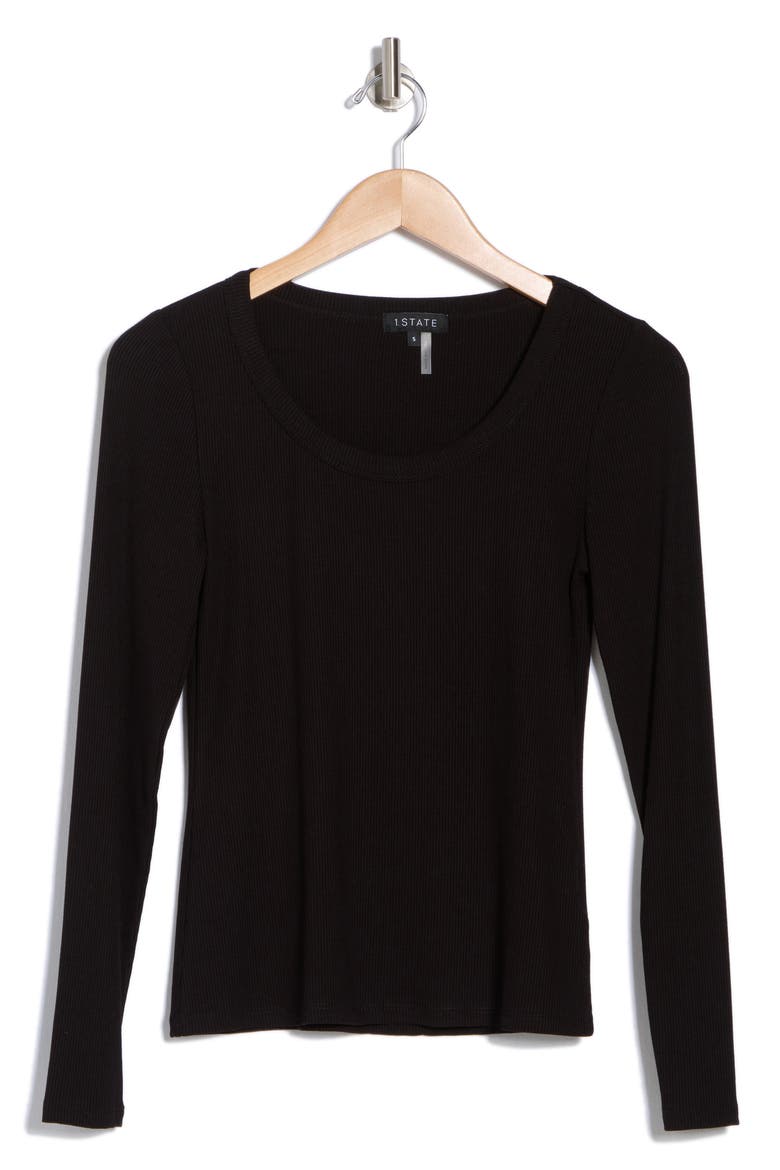 Jersey Rib Long Sleeve Top, Alternate, color, RICH BLACK