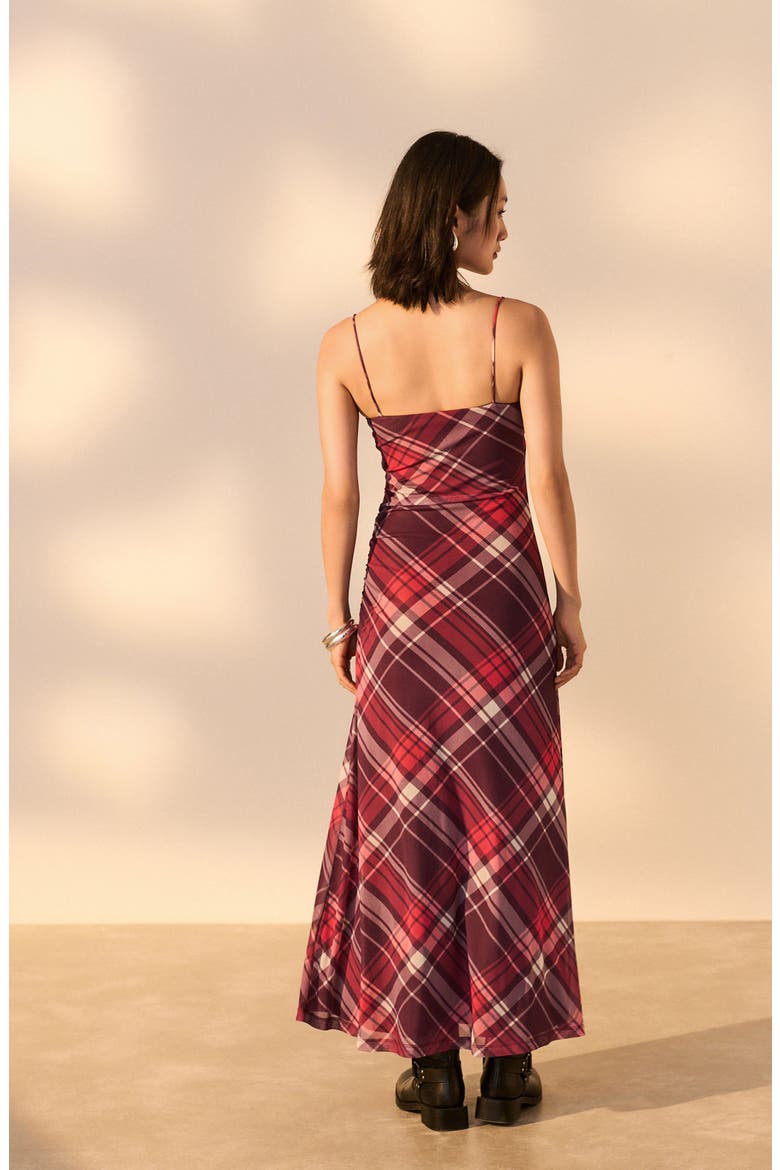 Check Mesh Maxi Dress, Alternate, color, RED