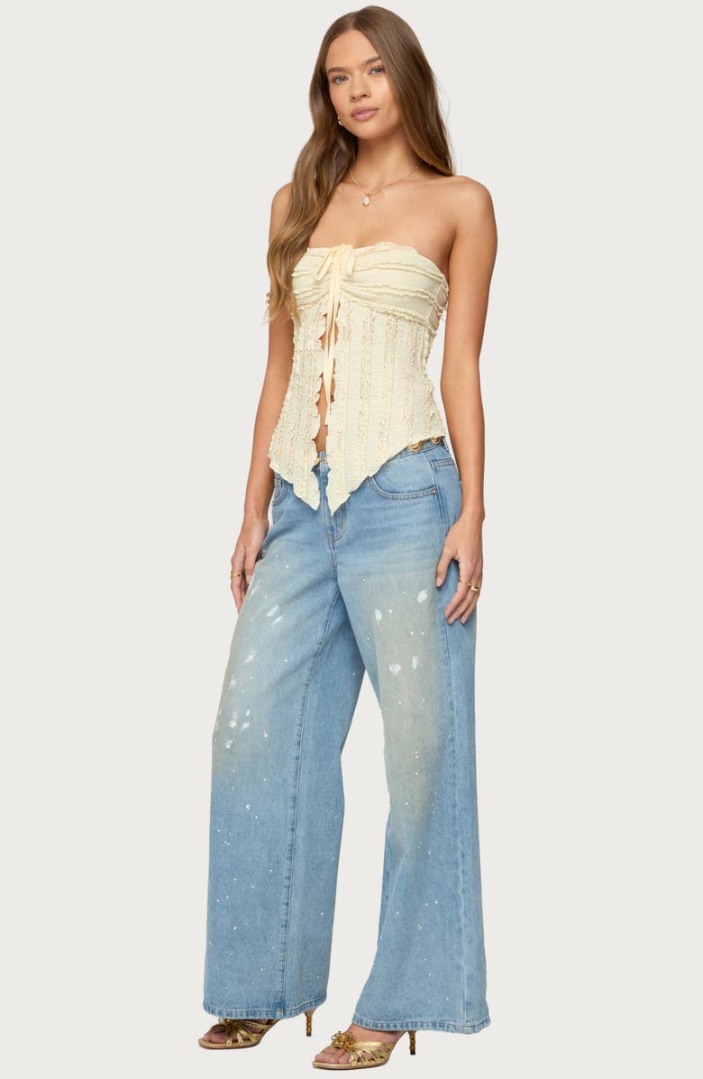 EDIKTED Ruffle Split Front Strapless Top, Alternate, color, Yellow