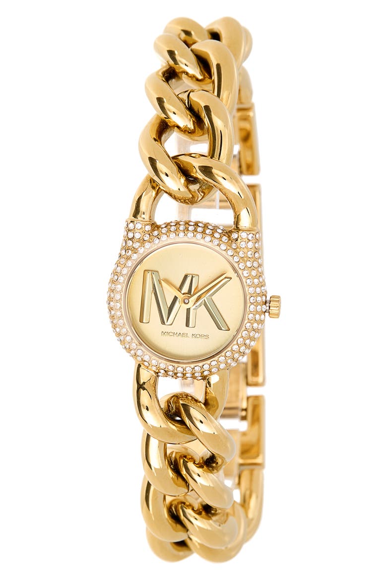Pavé Crystal Bracelet Watch, 24mm, Main, color, GOLD
