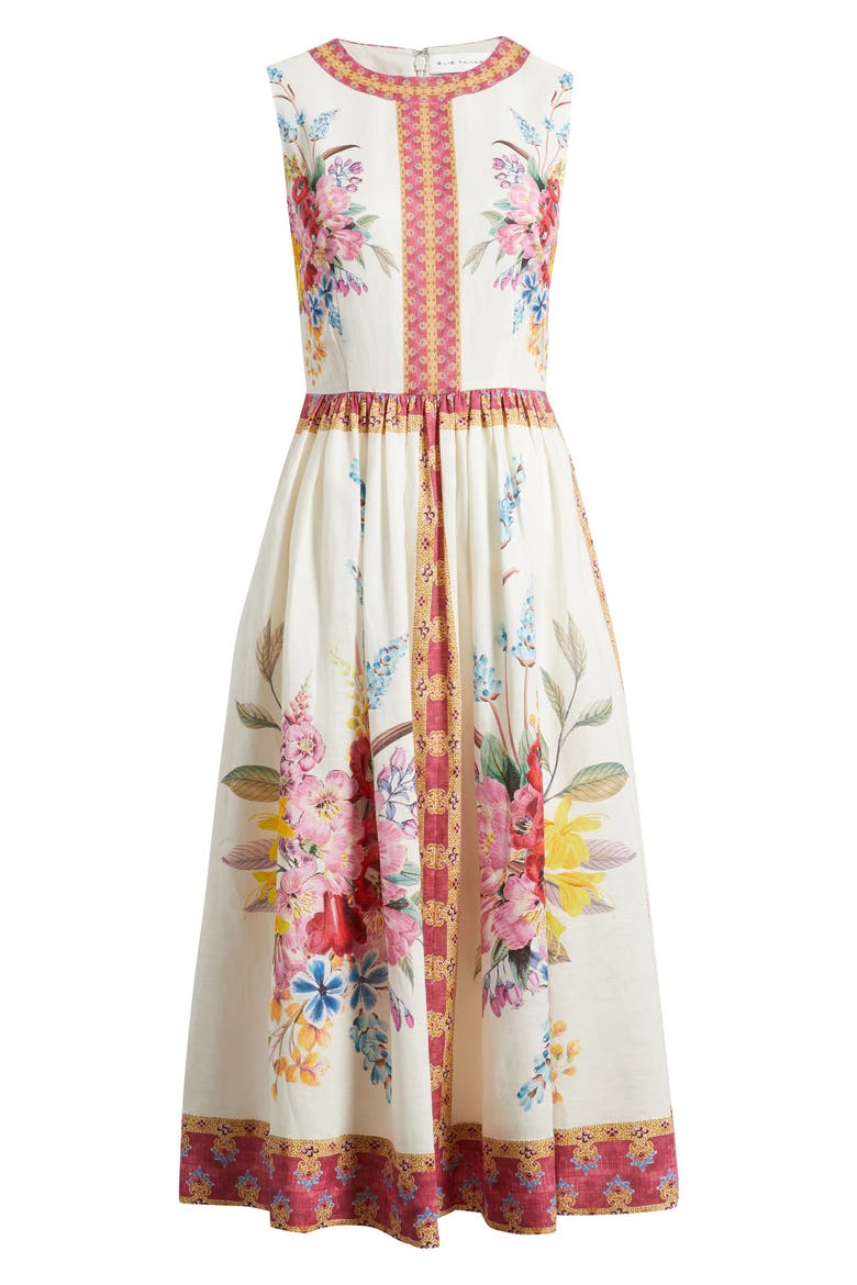 The Scarlette Print Linen Blend Midi Dress, Alternate, color, TIARA GARDEN PRINT