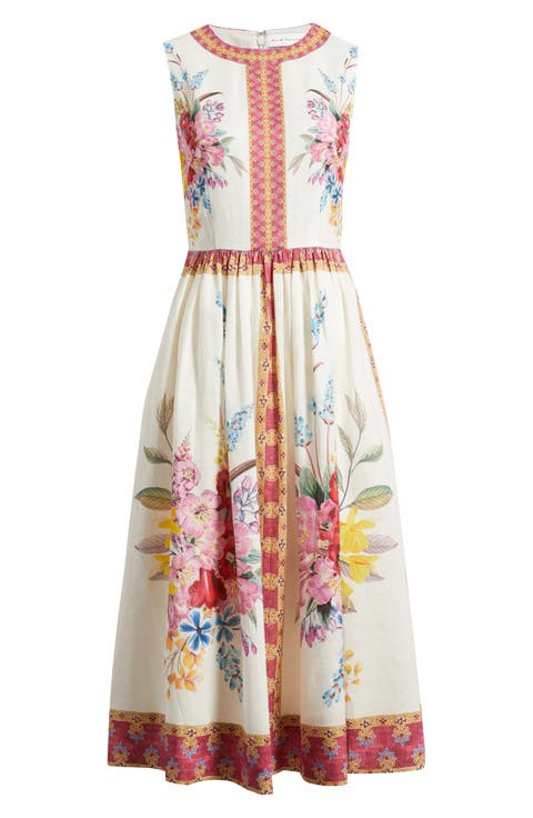 The Scarlette Print Linen Blend Midi Dress
