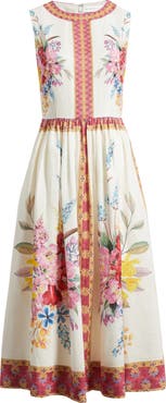 Elie Tahari The Scarlette Print Linen Blend Midi Dress