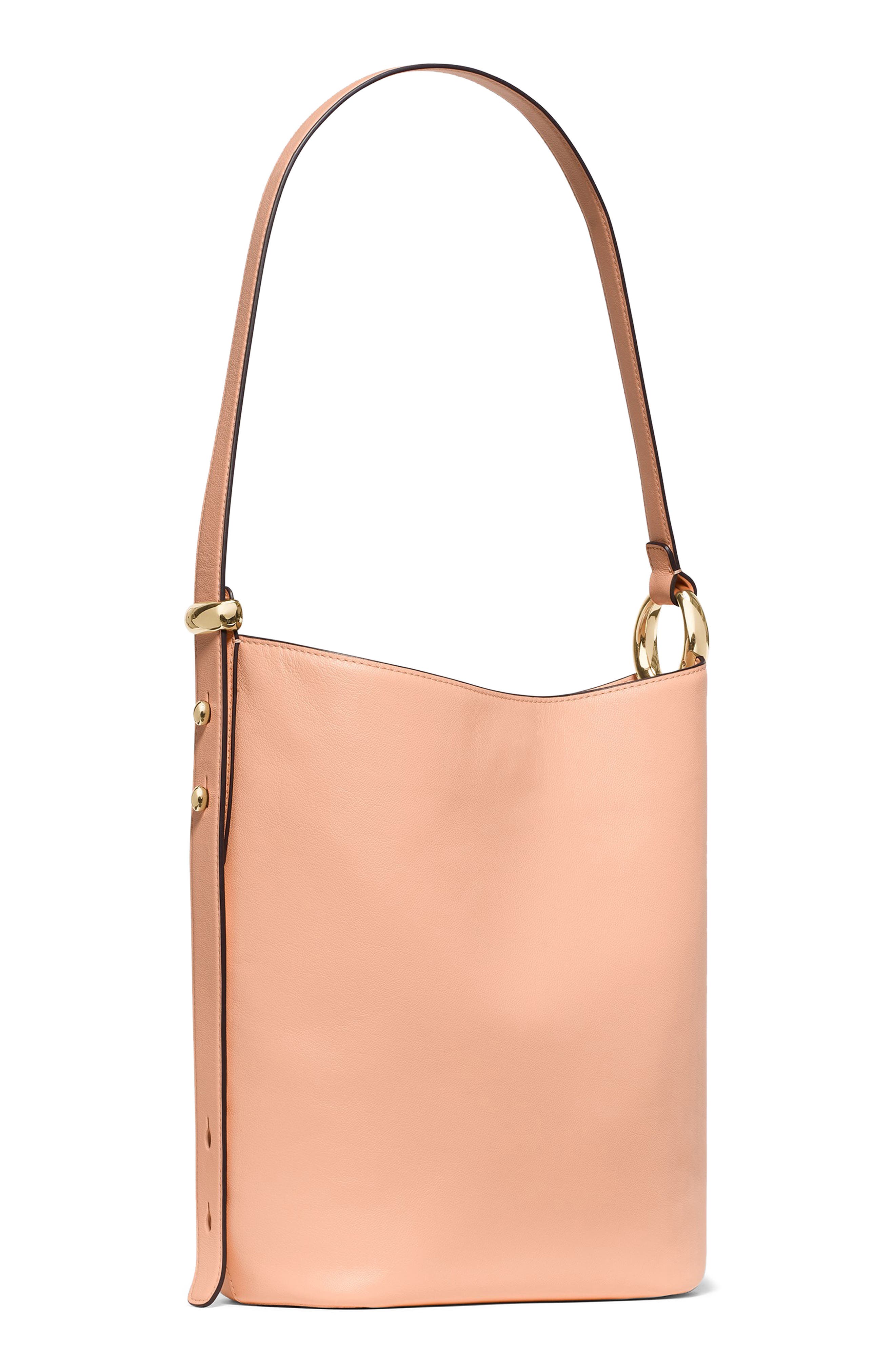 halo fine grain leather bucket bag, Alternate, color, LIGHT CANTALOUPE