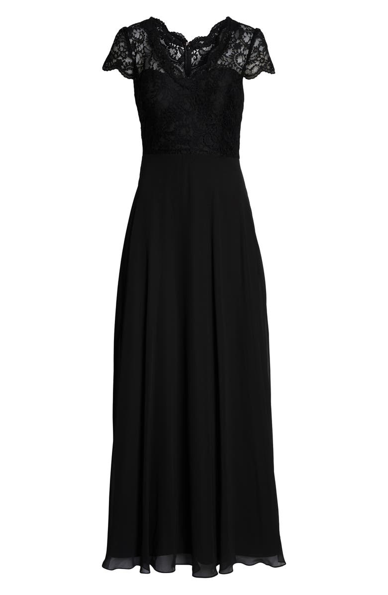 Dessy Collection Lace & Chiffon Cap Sleeve Gown, Alternate, color, 