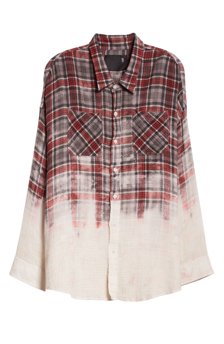 R13 Bleach Dip Plaid Oversize Cotton Button-Up Shirt, Alternate, color,