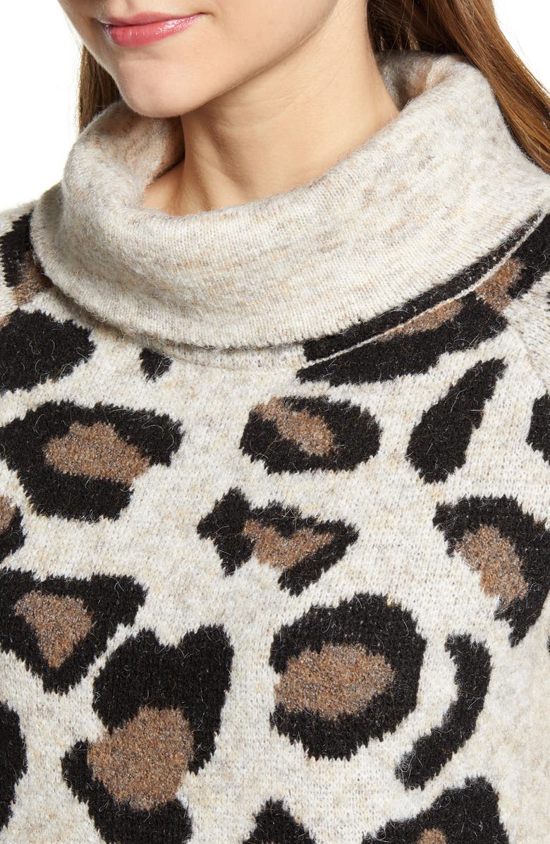 RD Style Leopard Jacquard Cowl Neck Sweater, Alternate, color, 