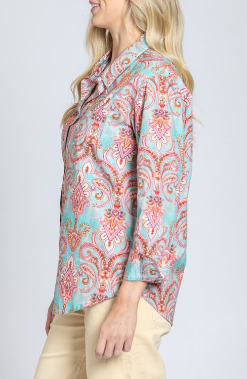 Apny Print Cotton Button-up Shirt In Aqua Multi