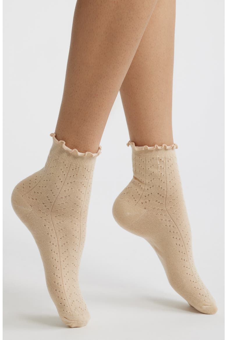 Pointelle Ankle Socks, Main, color, BEIGE