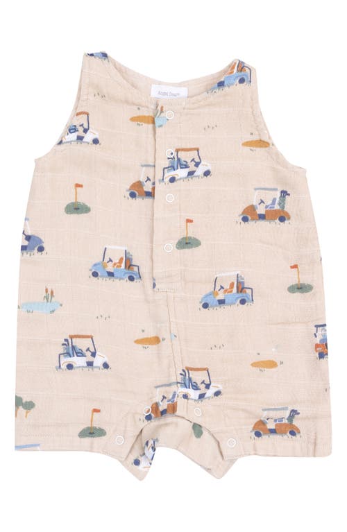 Angel Dear Golf Print Sleeveless Organic Cotton Gauze Romper In Beige