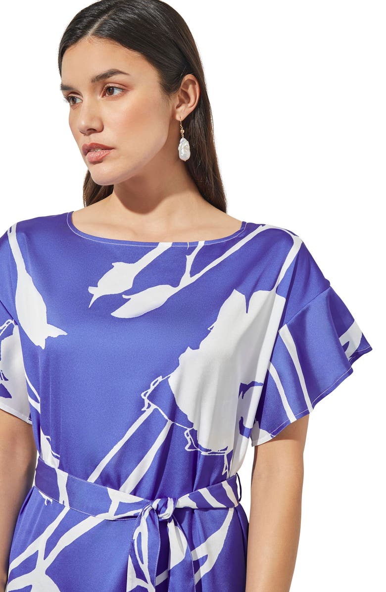 Ming Wang Floral Crêpe de Chine Dress, Alternate, color, Saph Sea/ Wht