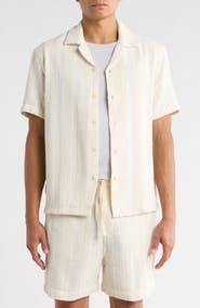 DENIM AND FLOWER Textured Short Sleeve Button-Up Shirt