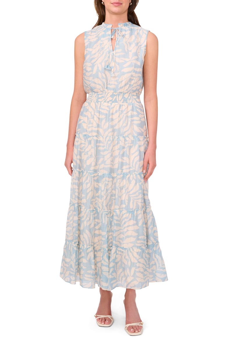 Tie Neck Sleeveless Tiered Maxi Dress, Main, color, CREAM