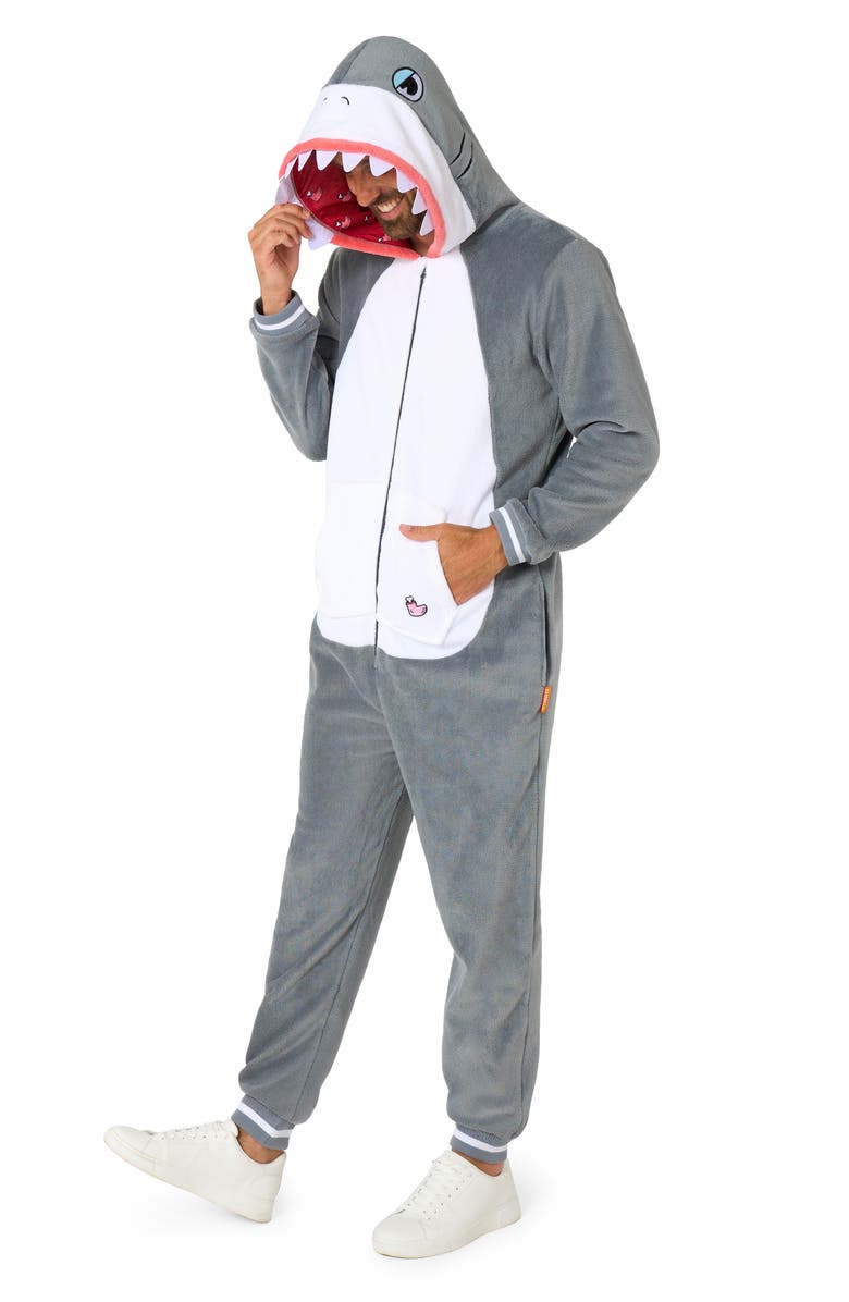 OppoSuits Shark Hooded Fleece Costume Jumpsuit, Main, color, Grey