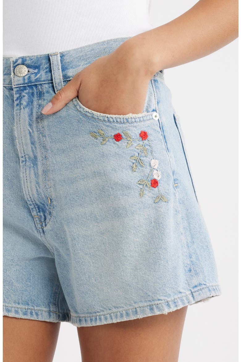 Rancho Floral Embroidered Denim Shorts, Alternate, color, DAINTY ROSE