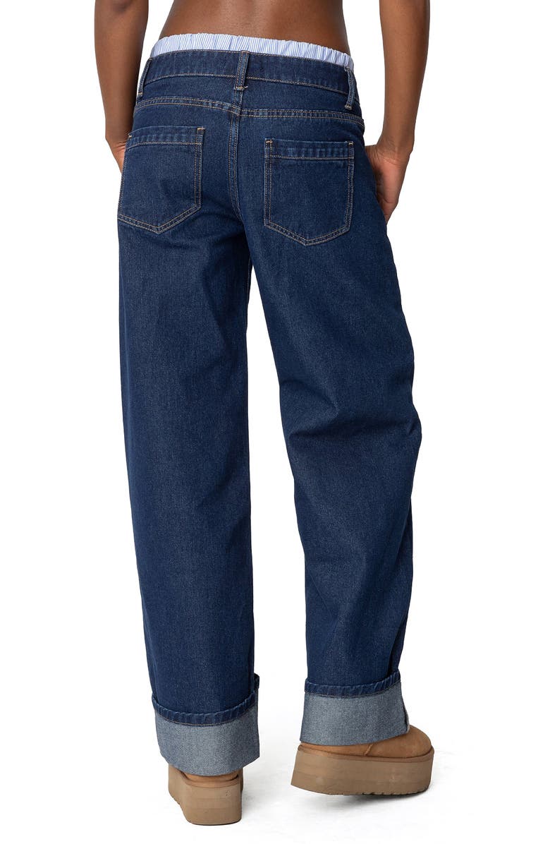 EDIKTED Boxer Detail Low Rise Cuffed Wide Leg Jeans, Alternate, color, Dark-Blue