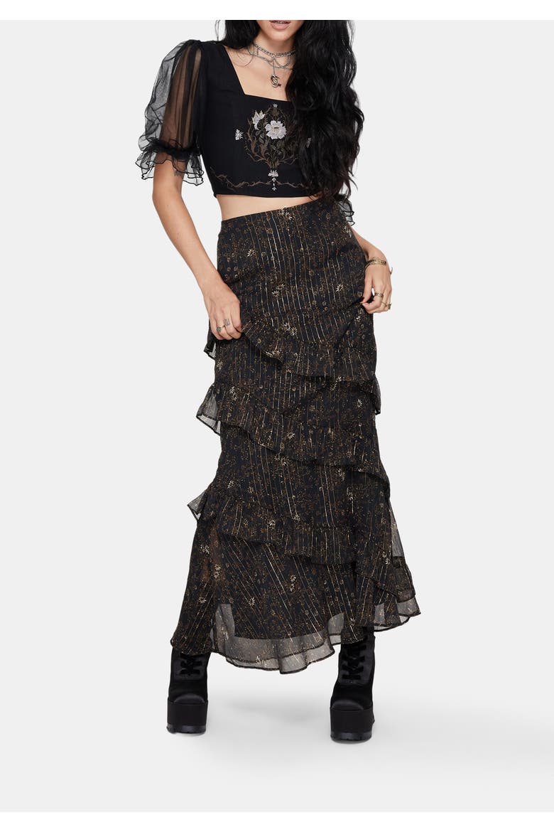 Astralis Stripe Ruffle Tiered Maxi Skirt, Alternate, color, Black