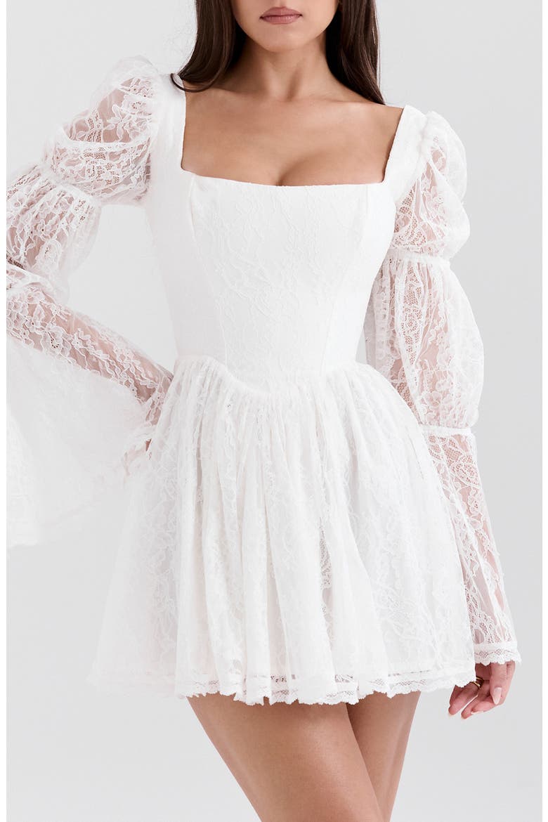 Sancia Lace Long Sleeve Minidress, Alternate, color, WHITE