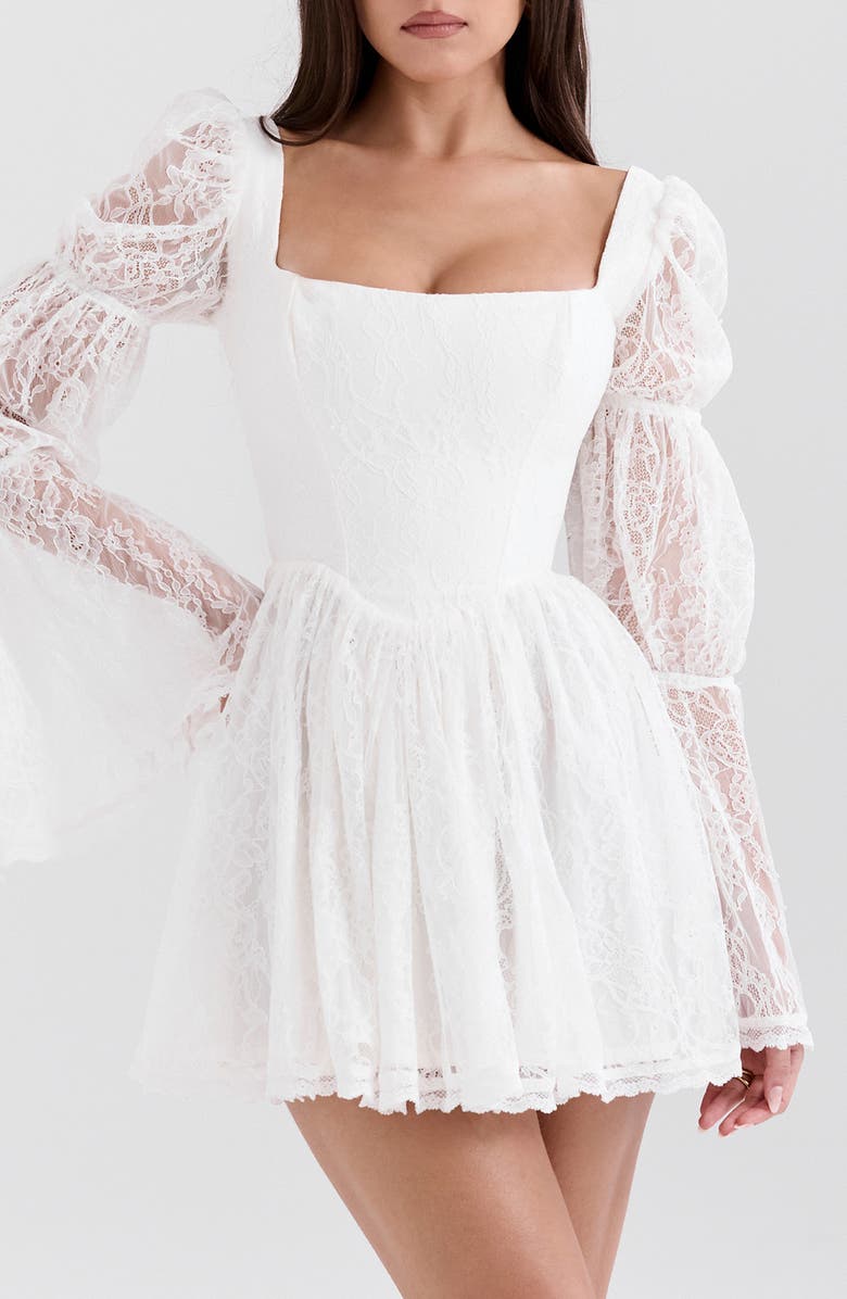 HOUSE OF CB Sancia Lace Long Sleeve Minidress, Alternate, color, White