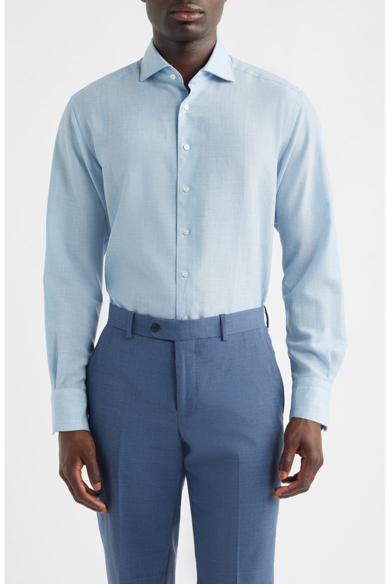 Soft Luxury Modern Fit Wool & Linen Non-Iron Dress Shirt, Main, color, SKY