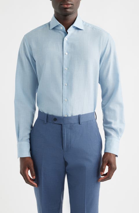 Soft Luxury Modern Fit Wool & Linen Non-Iron Dress Shirt (Regular & Big)