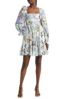 & Other Stories Floral Long Sleeve Smocked Cotton Dress