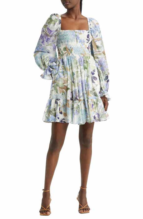 & Other Stories Floral Long Sleeve Smocked Cotton Dress