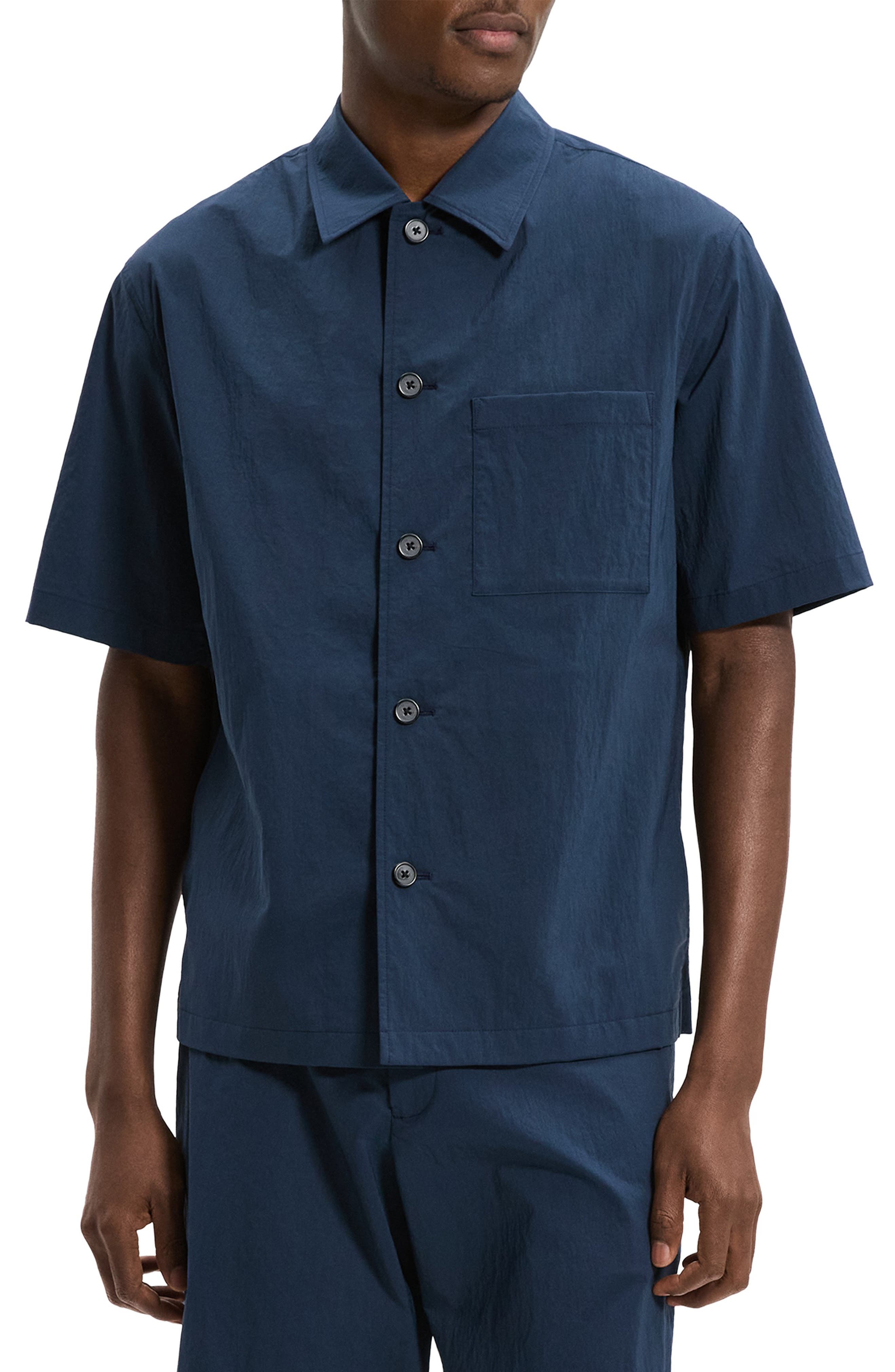 Theory Spread Collar Pocket Overshirt In Blue