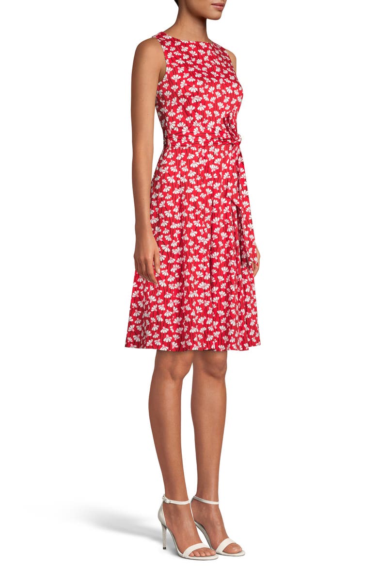 Floral Print Fit & Flare Dress, Alternate, color, POPPY/ WHITE COMBO