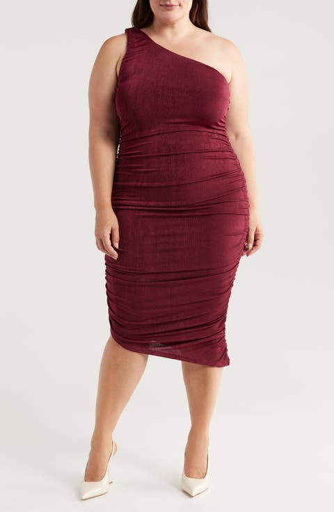 One-Shoulder Asymmetric Body-Con Midi Dress (Plus)