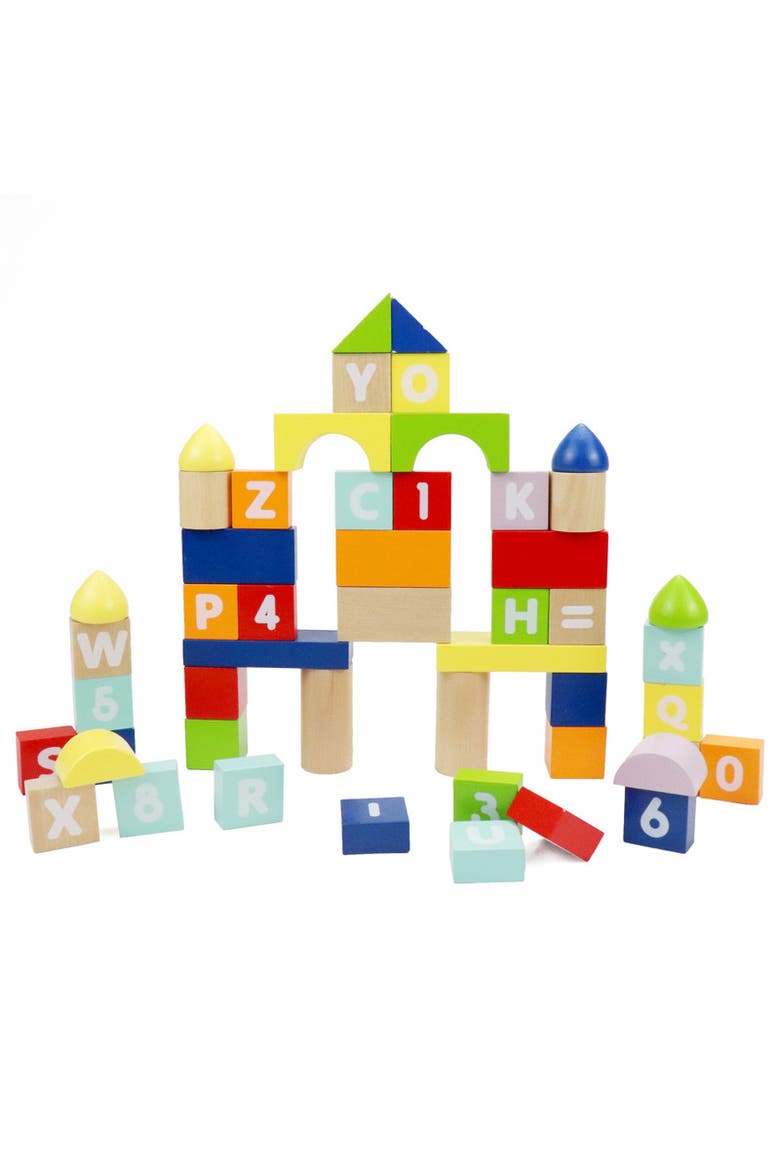 Count and Spell Block Set, 50-Piece Wooden Number and Letter Stacking Toy Kit for Ages 12-Months+, Main, color, Yellow