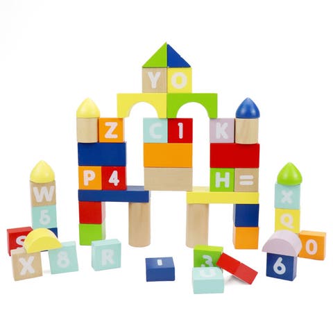 Count and Spell Block Set, 50-Piece Wooden Number and Letter Stacking Toy Kit for Ages 12-Months+