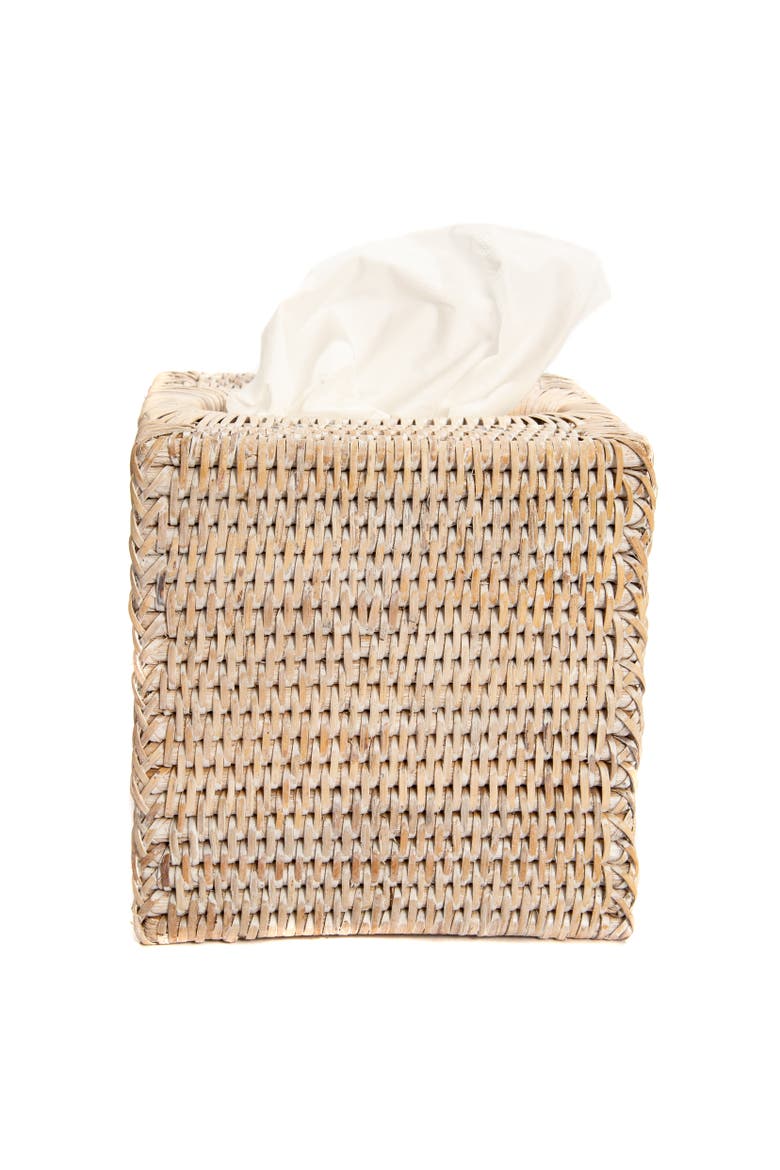 Artifacts Rattan Column Tissue Box Cover, Alternate, color, White Wash