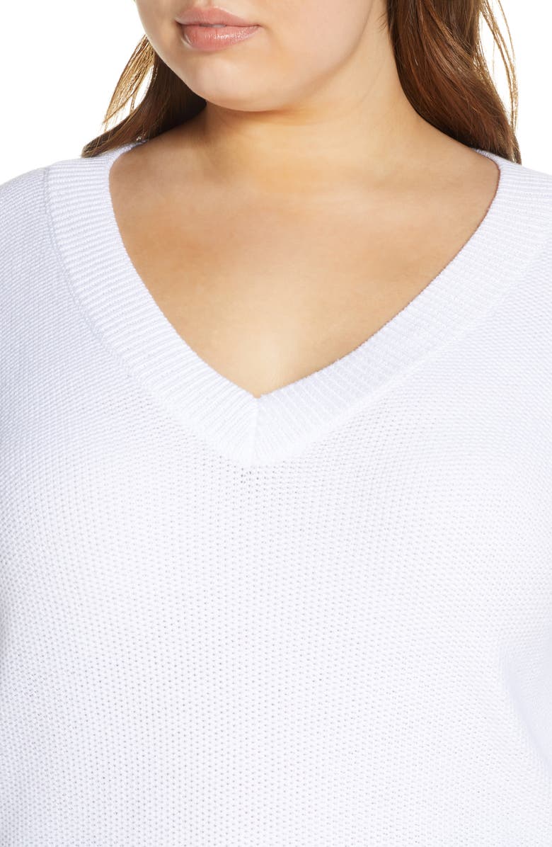 Caslon<sup>®</sup> V-Neck Cotton Piqué Sweater, Alternate, color, 