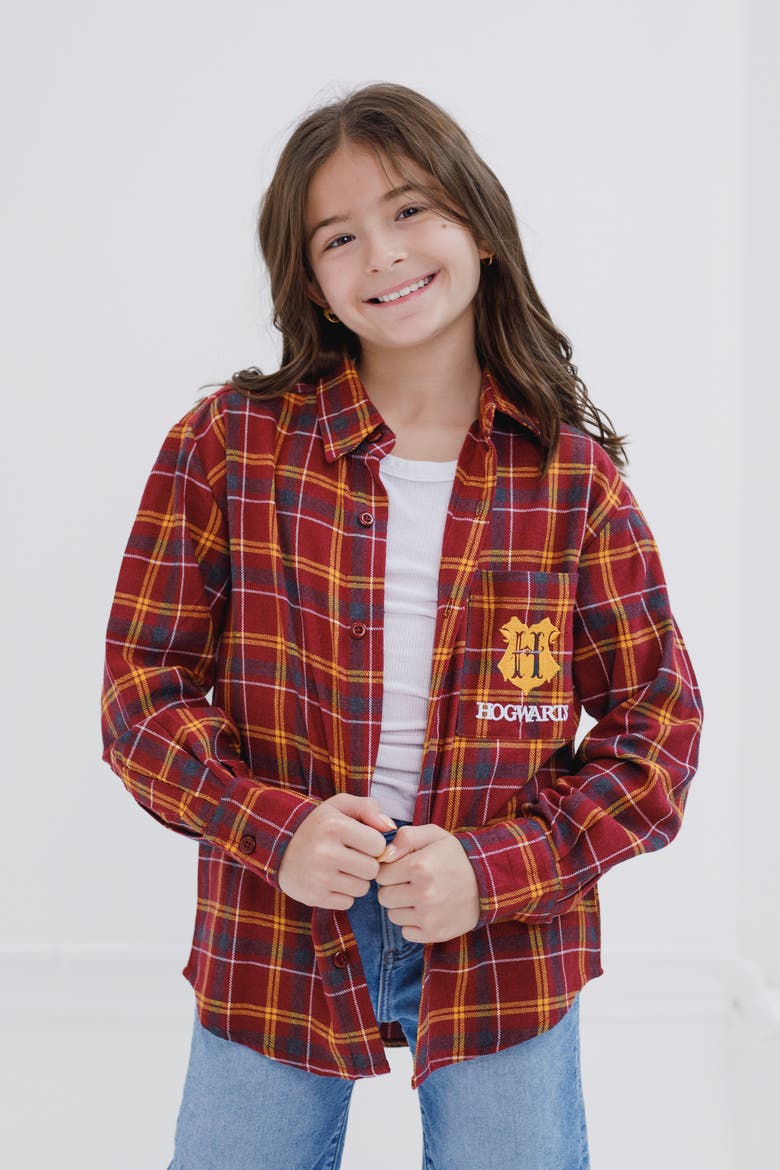 Flannel Button-Down Shirt, Alternate, color, Maroon Gold Plaid