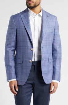 Jack Victor Midland Contemporary Fit Plaid Slub Wool & Silk Blend Sport Coat