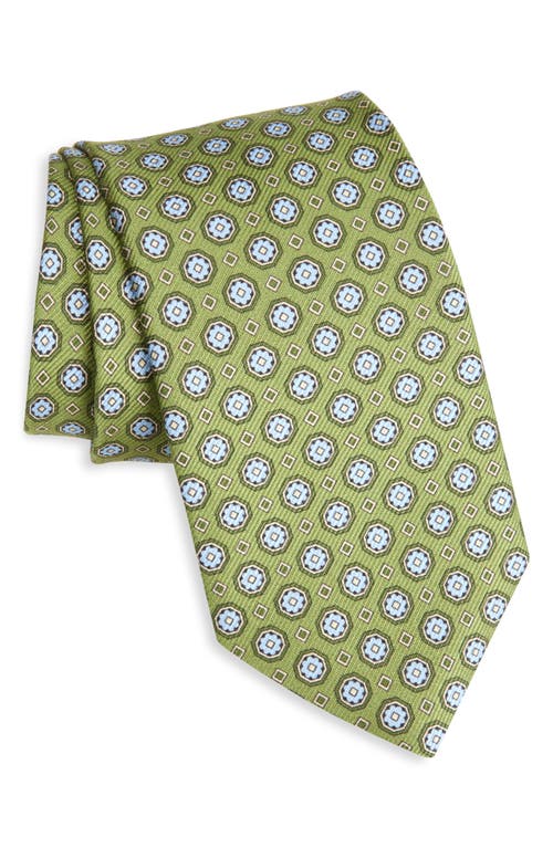 David Donahue Geometric Medallion Silk Tie In Green
