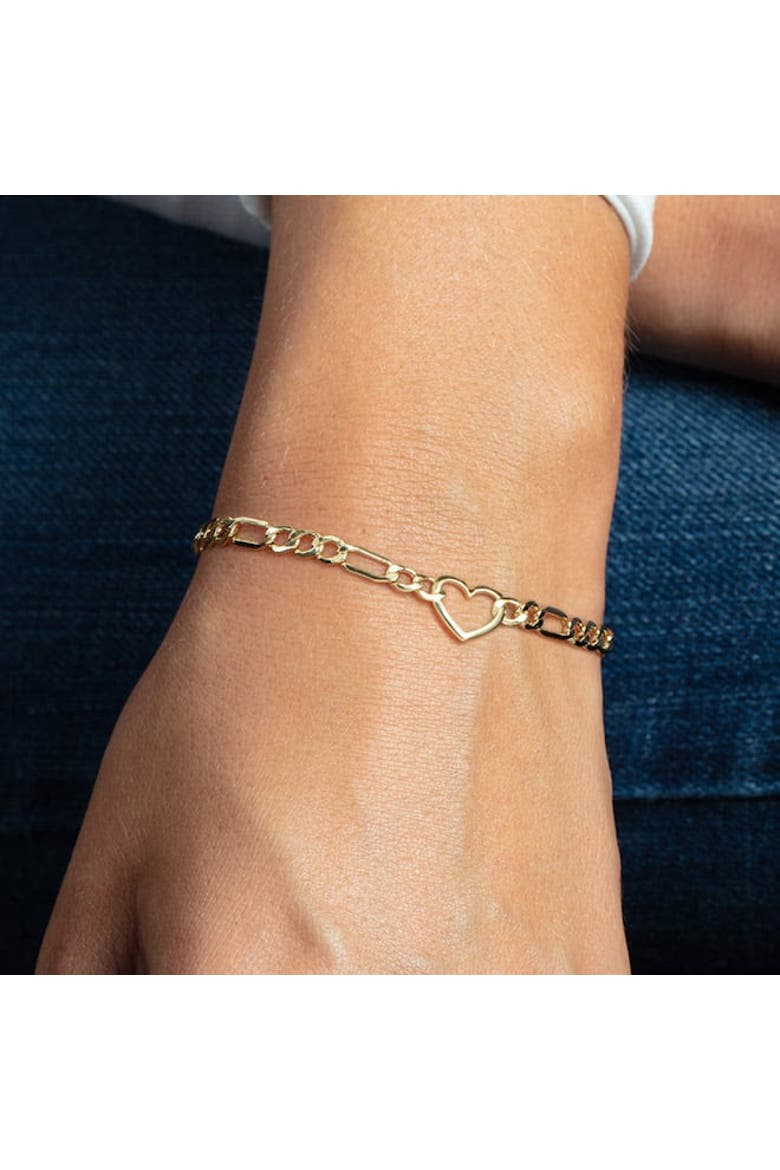 Figaro Heart Bracelet, Alternate, color, Yellow Gold