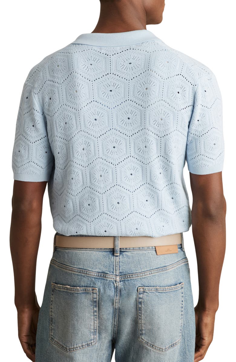 Reiss Royce Open Stitch Button-Up Polo Sweater, Alternate, color, Soft Blue