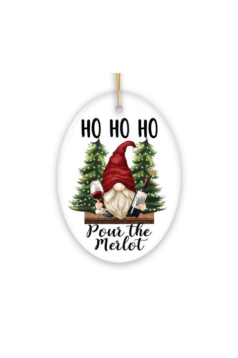 Ho Ho Ho Pour The Merlot Wine Gnome Oval Ornament