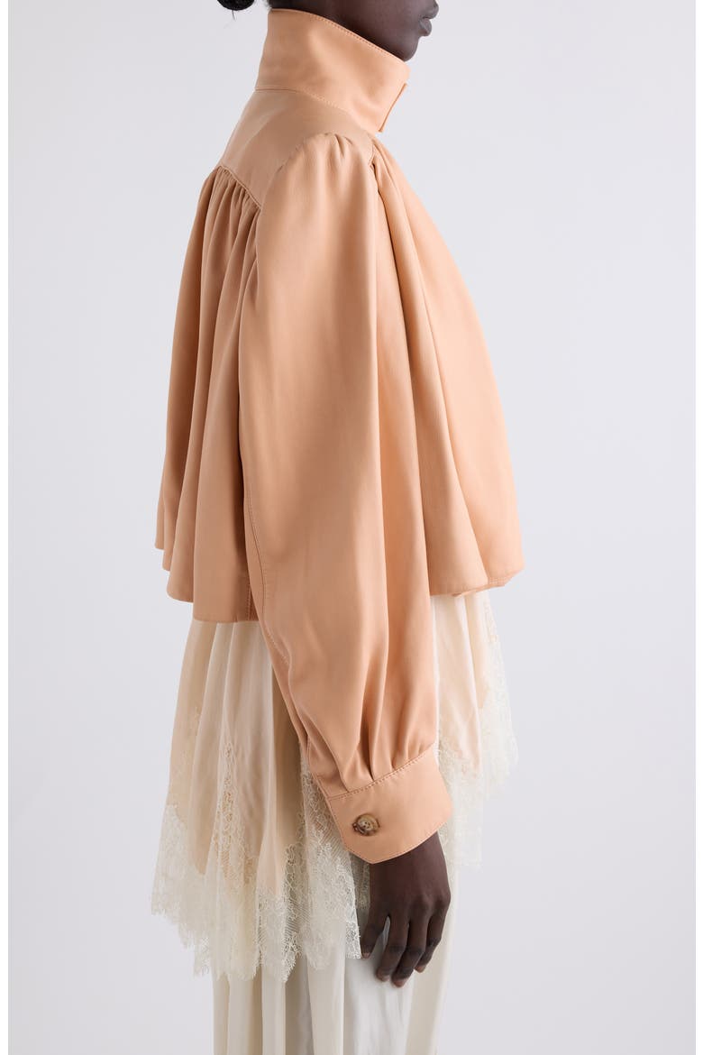 Puff Shoulder Leather Crop Jacket, Alternate, color, DUSTY CORAL