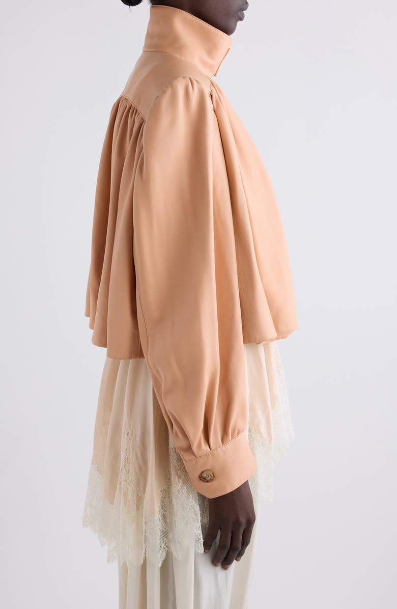 Chloé Puff Shoulder Leather Crop Jacket, Alternate, color, Dusty Coral