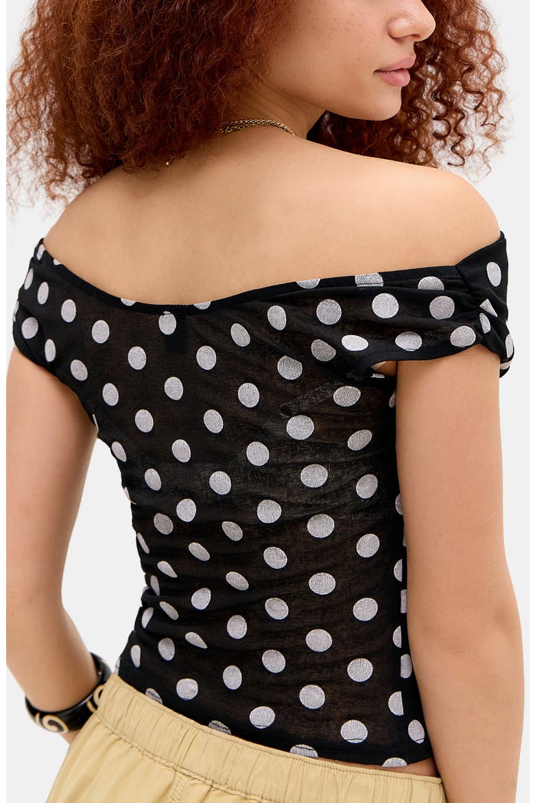 Fia Off the Shoulder Polka Dot Mesh Top, Alternate, color, BLACK SPOT