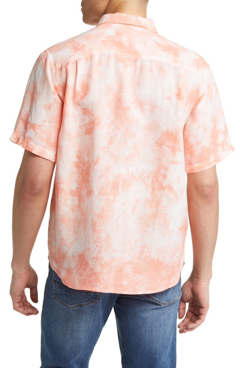 Tommy Bahama Poolside Tie Dye Short Sleeve Big & Tall Linen Blend Button-Up Shirt, Alternate, color, Light Parisian