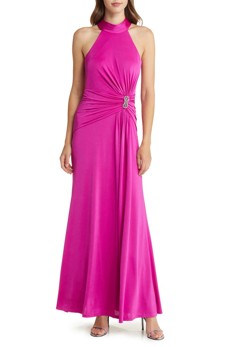 Eliza J Drape Front High Neck Gown, Main, color,