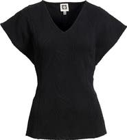 Anne Klein Texture Flutter Sleeve Top