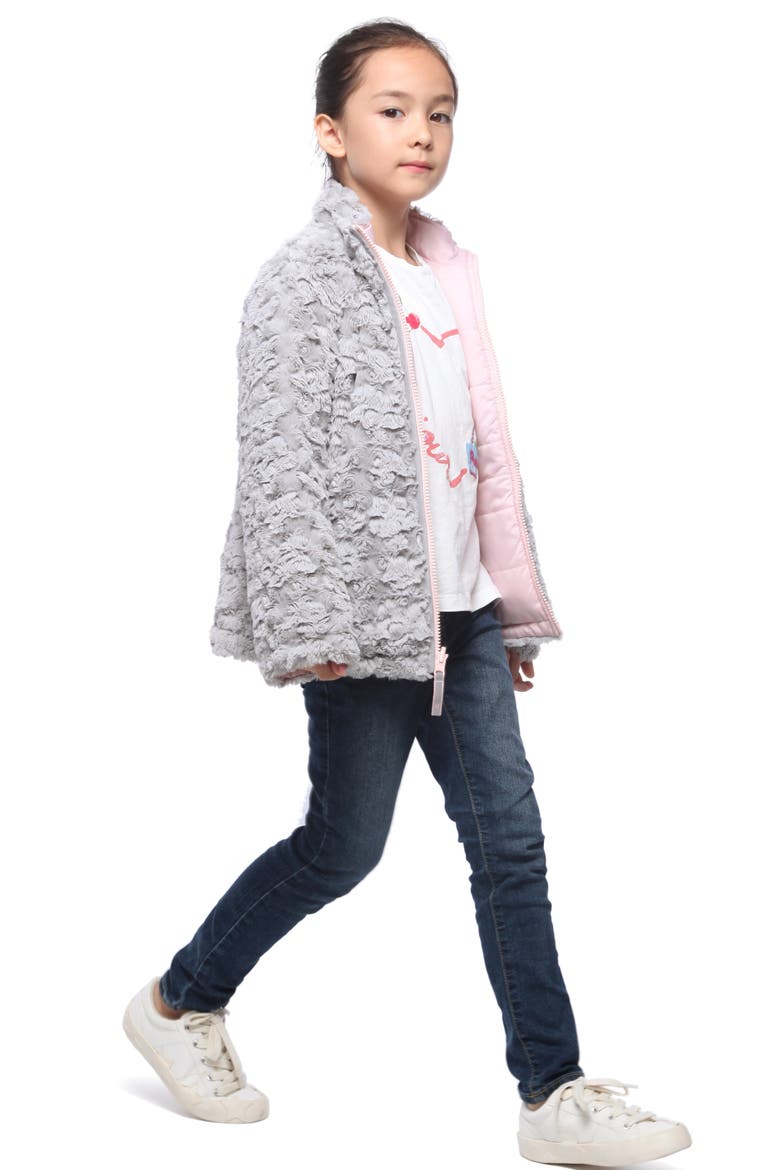 Kids' Reversible Fleece Puffer Jacket, Alternate, color, Frost Gray/ Chalk Pink