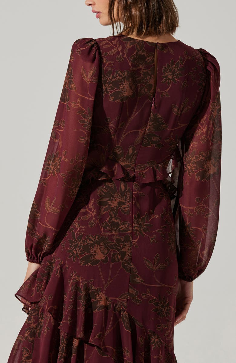 ASTR the Label Biella Cutout Ruffle Long Sleeve Cocktail Dress, Alternate, color, 