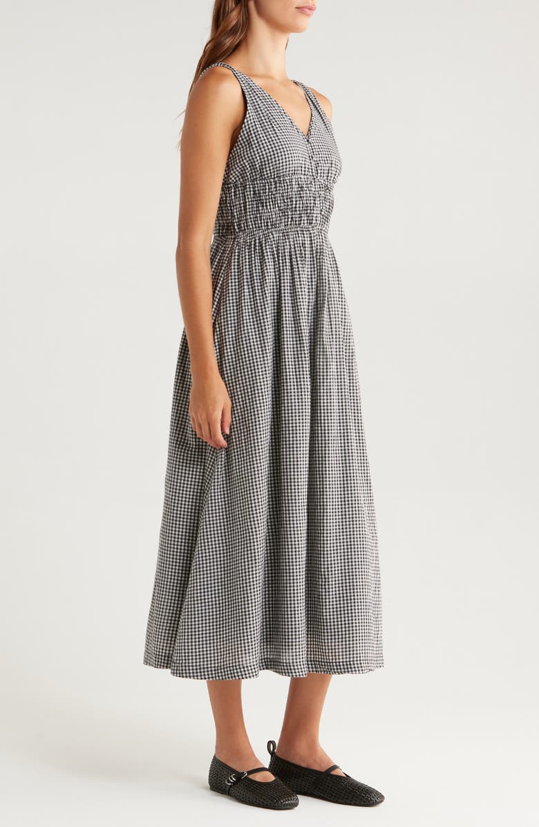 Lucky Brand Smocked Gingham Gingham Dress, Alternate, color, Black Gingham
